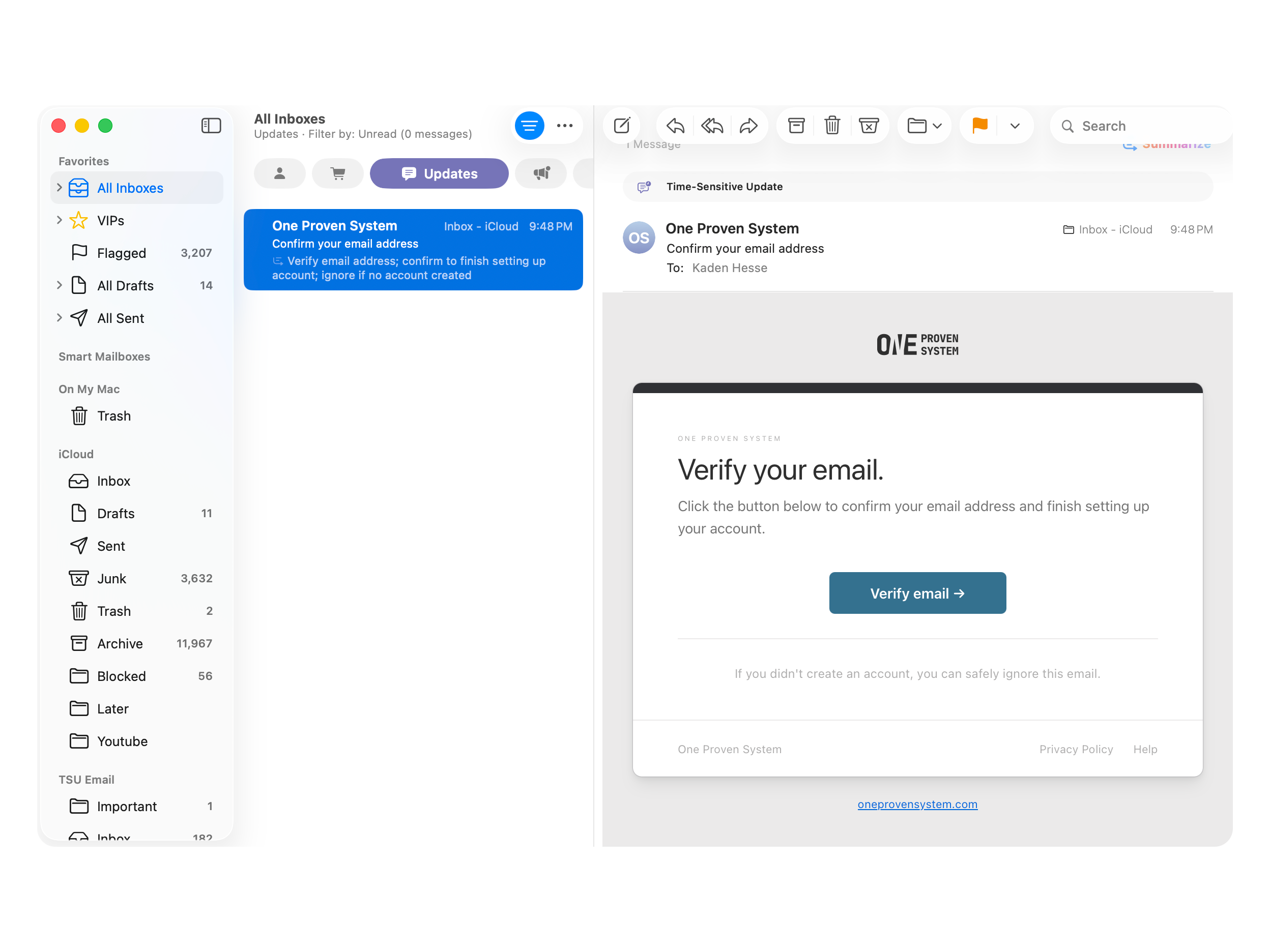 Email verification screenshot